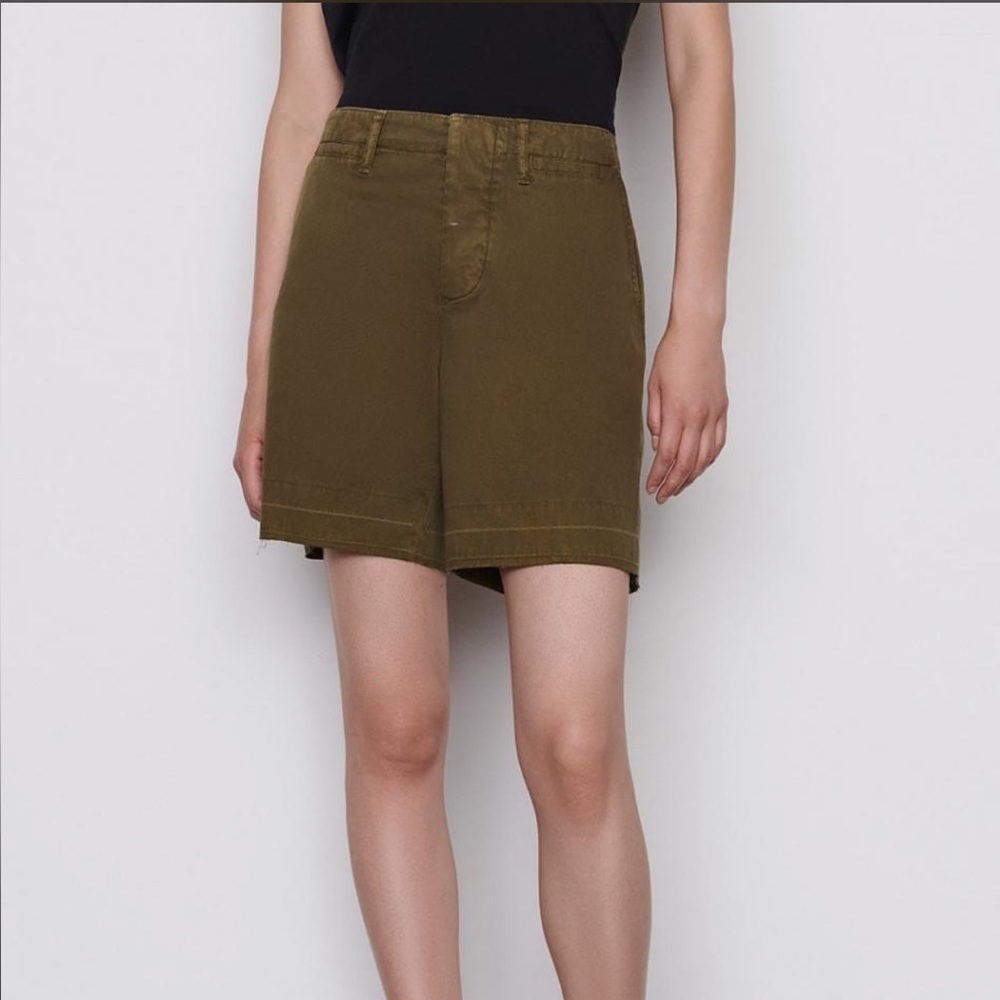 Frame Denim Olive Green High-Rise Cotton Shorts